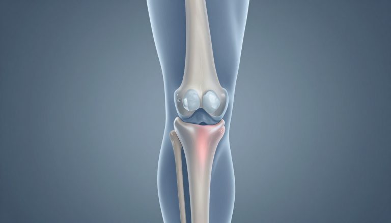 Vue latérale d’un genou avec cartilage usé et tendon quadriceps rougeâtre.