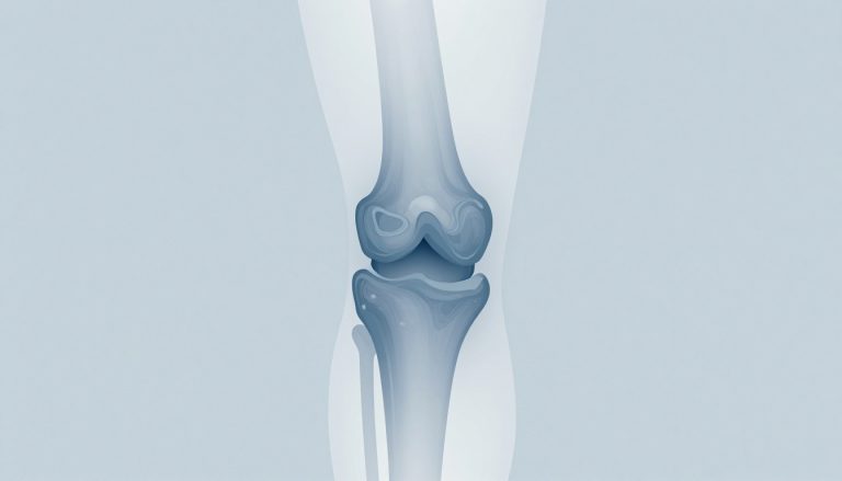 Illustration d’un genou légèrement gonflé avec du liquide autour de l’articulation.