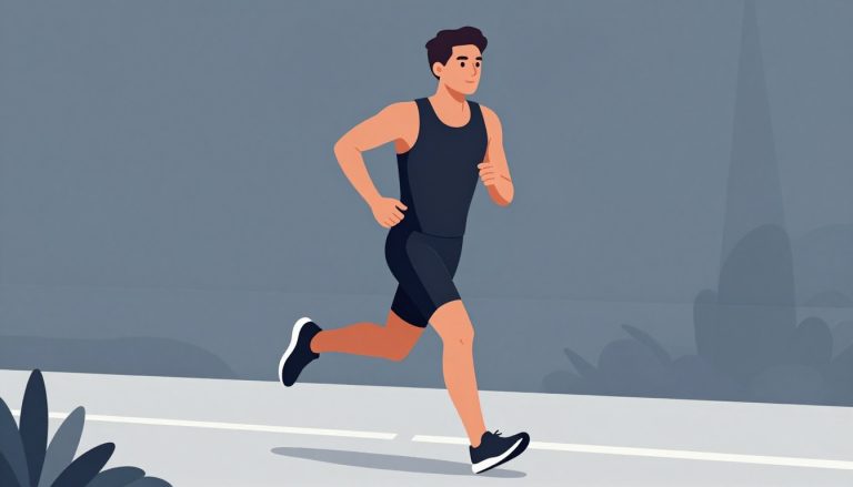 Un coureur porte un cuissard noir sans sous-vêtement visible sur un chemin urbain.