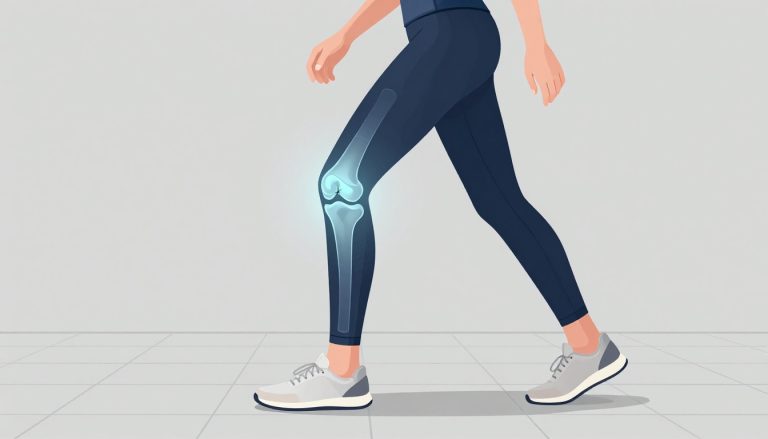 Une sportive tombe, le genou gauche éclairé avec une illustration de l’articulation.