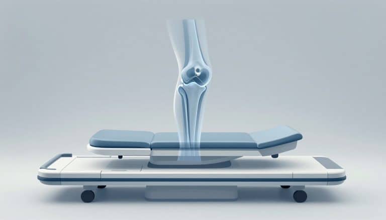 Un genou semi-transparent montre les ligaments et le cartilage dans un scanner IRM.