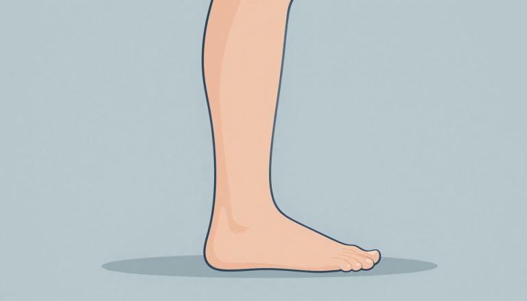 Jambe de profil avec une bosse bleutée derrière le genou.