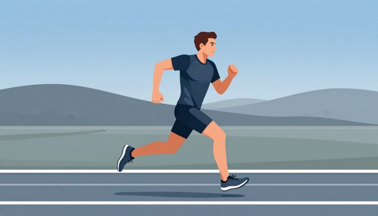 Un coureur déterminé avance sur une piste au lever du jour.