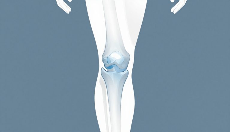 Illustration d’un genou légèrement gonflé, avec une zone bleutée autour de l’articulation.