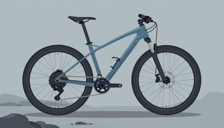 Vélo tout-terrain de profil avec un plateau unique et une large cassette arrière.