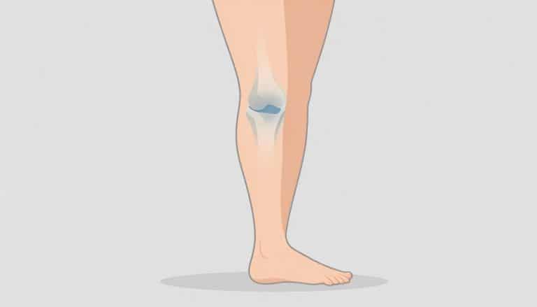 Jambe droite montrant un genou gonflé avec du liquide dans l’articulation.