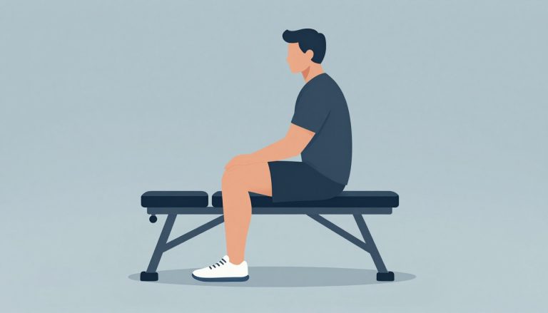 Silhouette assise avec le genou gauche gonflé, marqué d’un contour bleu.