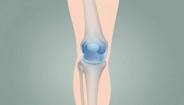 Illustration d’un genou fléchi avec un gonflement bleu autour de l’articulation.