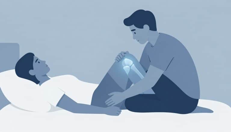 Une personne soutient son genou droit pendant son sommeil.