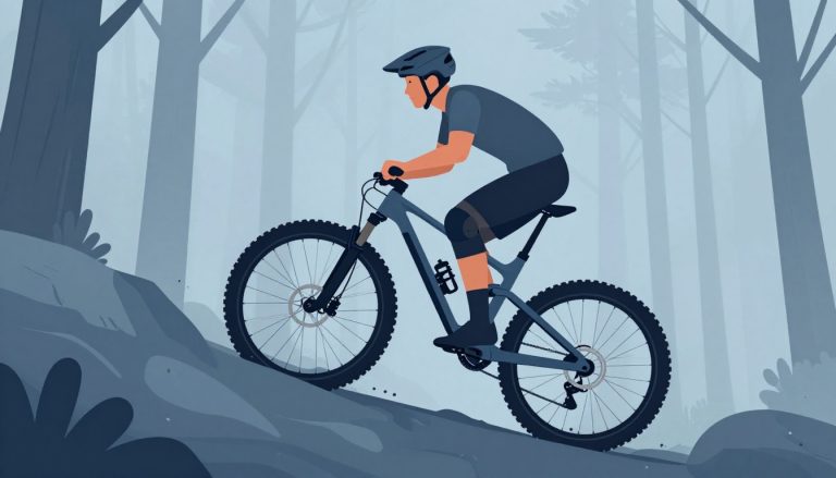 Un cycliste monte une pente rocheuse avec un VTT tout suspendu.