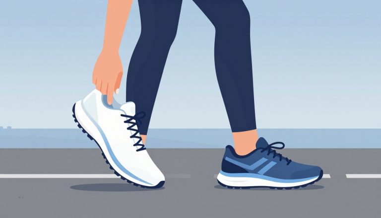 Une coureuse compare une chaussure usée à une chaussure neuve.
