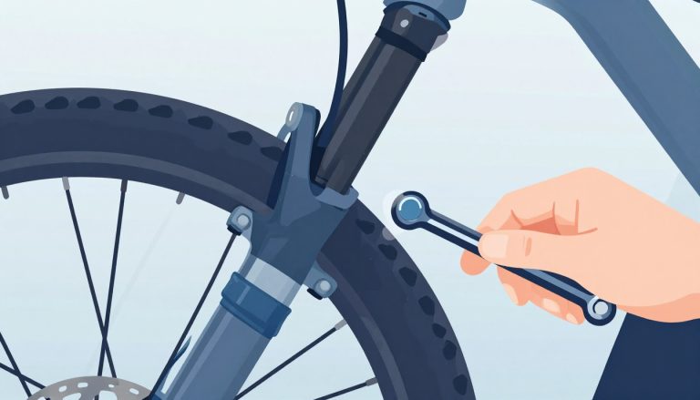 Étrier de VTT montrant une plaquette usée et une plaquette neuve, ajustées avec une clé Allen.