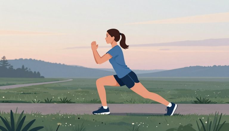 Une coureuse réalise un squat sur une jambe dans un parc au lever du soleil.