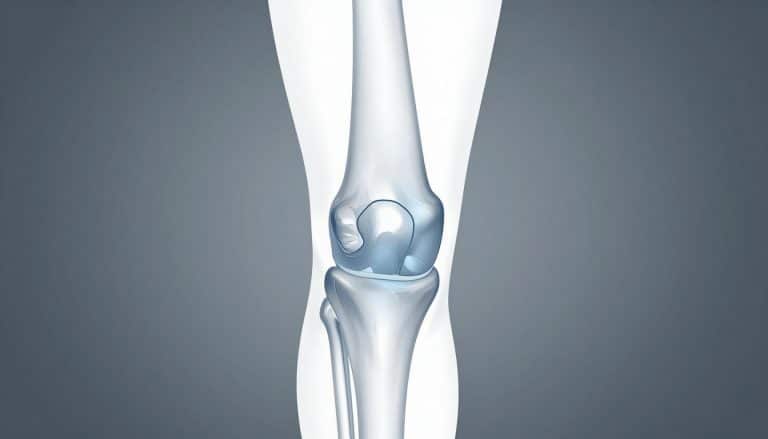 Illustration de profil d’un genou avec une zone bleue derrière l’articulation.