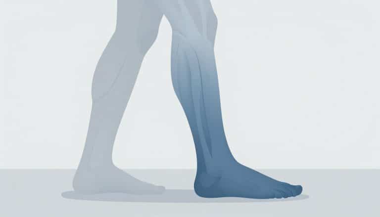 Une jambe assise présente un léger gonflement bleu derrière le genou.