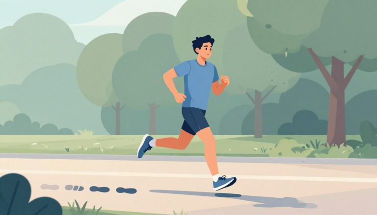 Un coureur avance sur un sentier, avec des empreintes menant vers une quatrième.