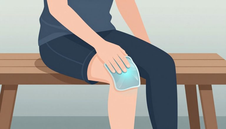 Une personne applique une poche de glace derrière son genou droit.