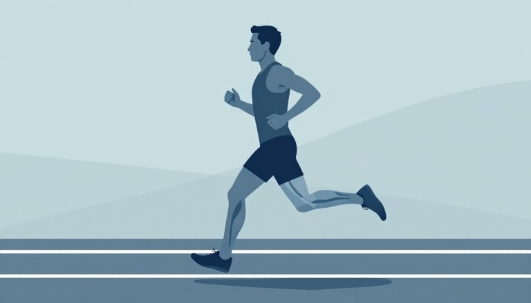 Un coureur de profil avec les principaux muscles sollicités mis en évidence en bleu.