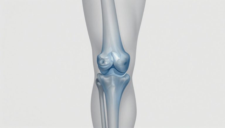 Illustration d’un genou légèrement fléchi avec ses ligaments et son ménisque visibles.