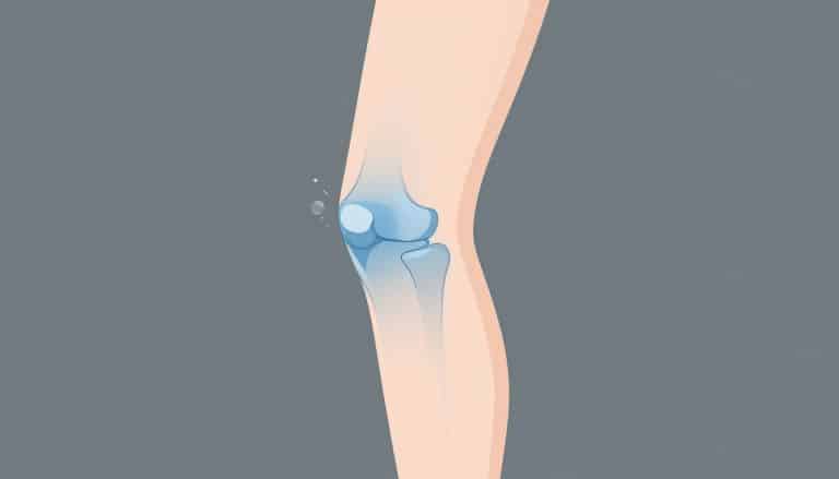 Une jambe de profil montre un genou légèrement fléchi et une petite bulle près de la rotule.