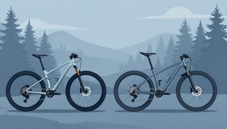 Deux cintres de VTT, droit et relevé, illustrés sur le même cadre devant des pins.