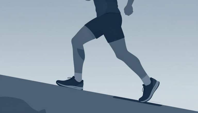 Coureur en descente, avec le genou externe et le tractus ilio-tibial mis en évidence.