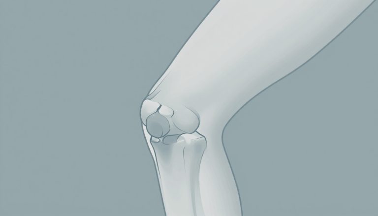 Main bleutée posée sur le tendon au-dessus de la face interne du genou.