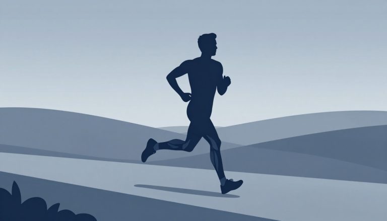 Coureur en montée avec les mollets, quadriceps, ischio-jambiers et fessiers mis en évidence.
