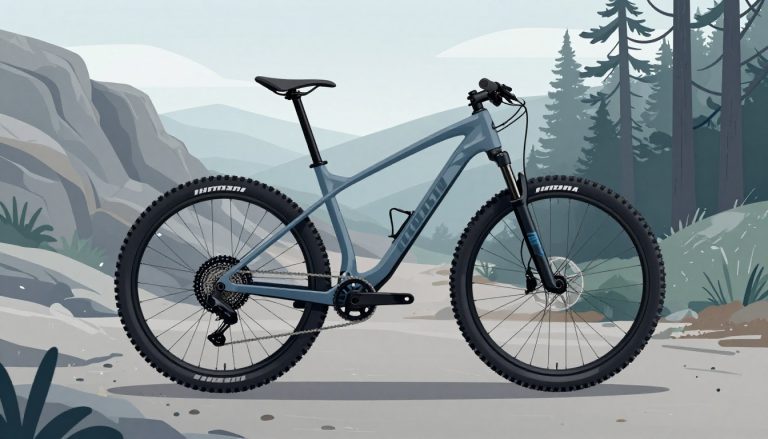 Vélo tout-terrain Hutchinson sur une scène partagée entre terrain sec et sentier boueux.