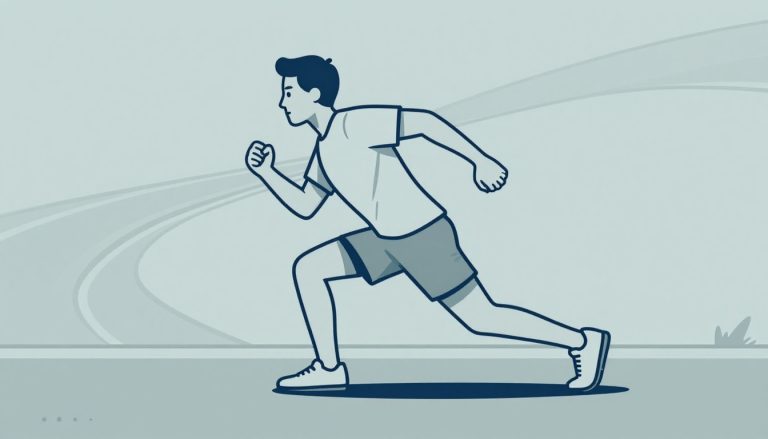 Un coureur réalise une fente avant dans un parc, avec les principaux muscles sollicités mis en évidence.