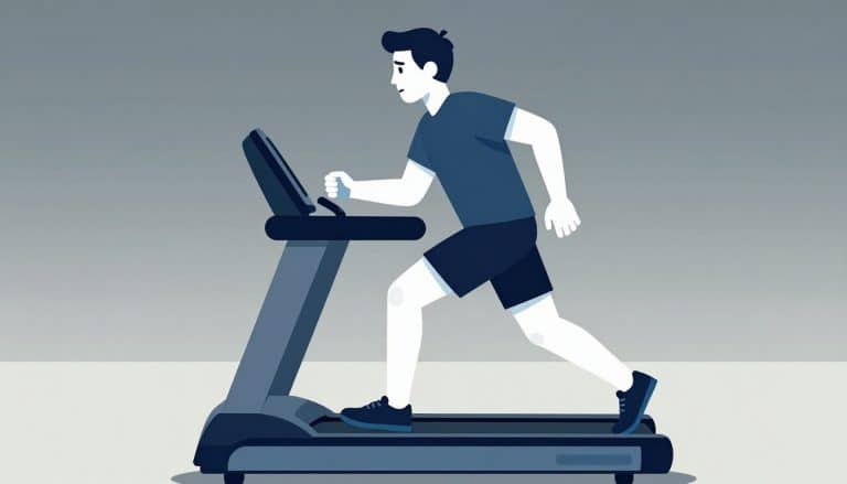 Un coureur inquiet tient son genou droit sur un tapis roulant.