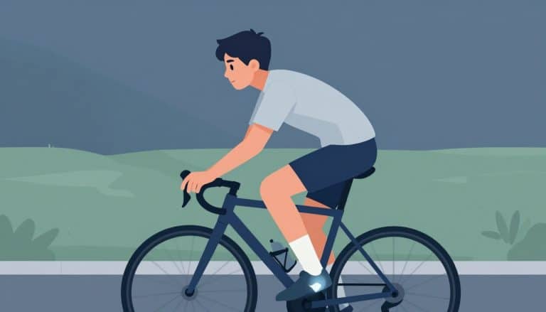 Un adolescent à vélo, avec une légère lueur bleue sur le genou gauche.