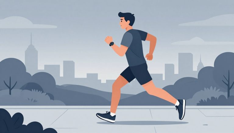 Un coureur portant une montre connectée sur un sentier pavé.