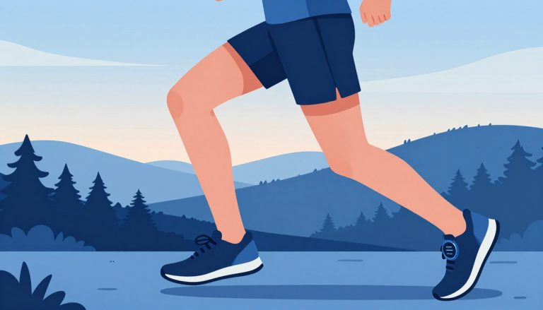 Coureur sur un sentier forestier, montre Garmin visible au poignet.