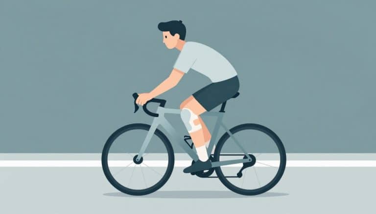 Une sportive portant une genouillère pédale doucement sur un vélo d’intérieur.