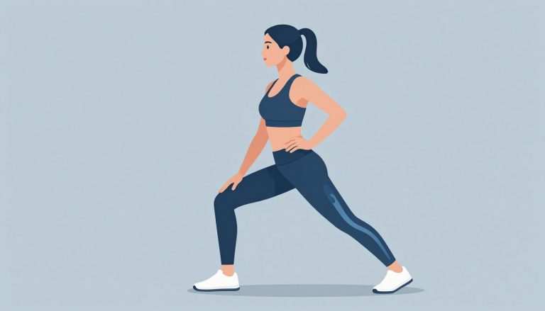 Une coureuse étire la face externe de sa cuisse avec un ruban bleu près du genou.