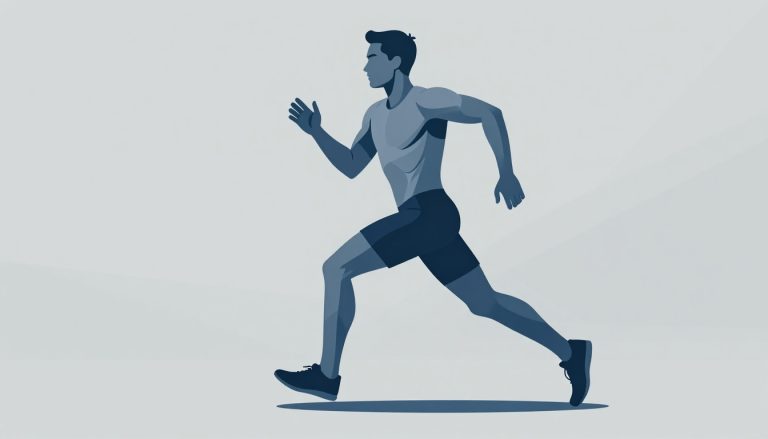 Silhouette d’un coureur montrant les principaux muscles sollicités en bleu.