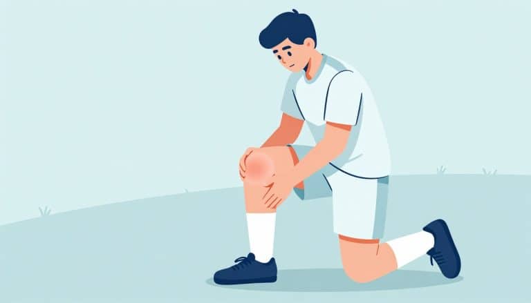 Jeune sportif agenouillé, avec un gonflement visible sous la rotule.