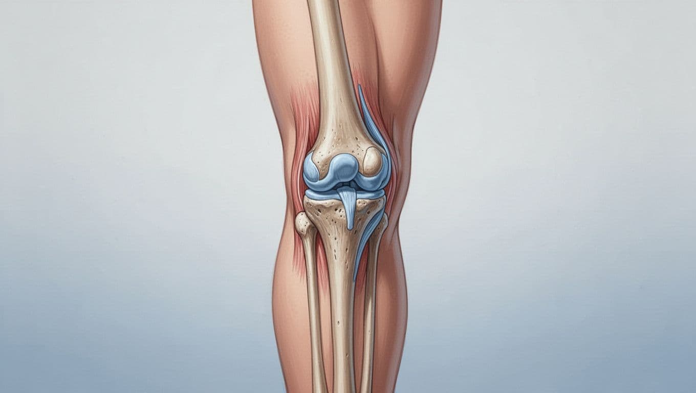 Illustration d'un genou humain avec une articulation enflammée et des tissus gonflés.