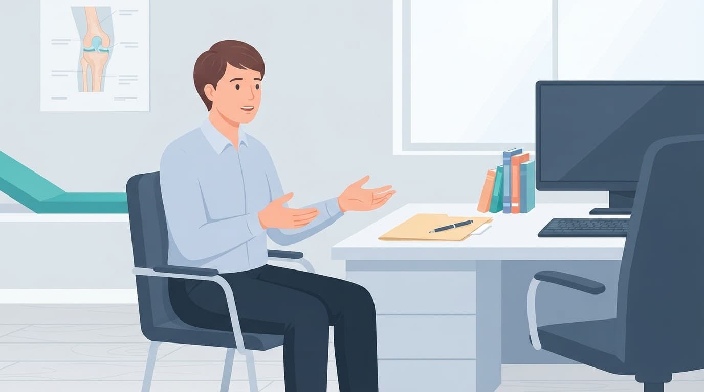 Une personne lève la main dans une salle de consultation médicale.