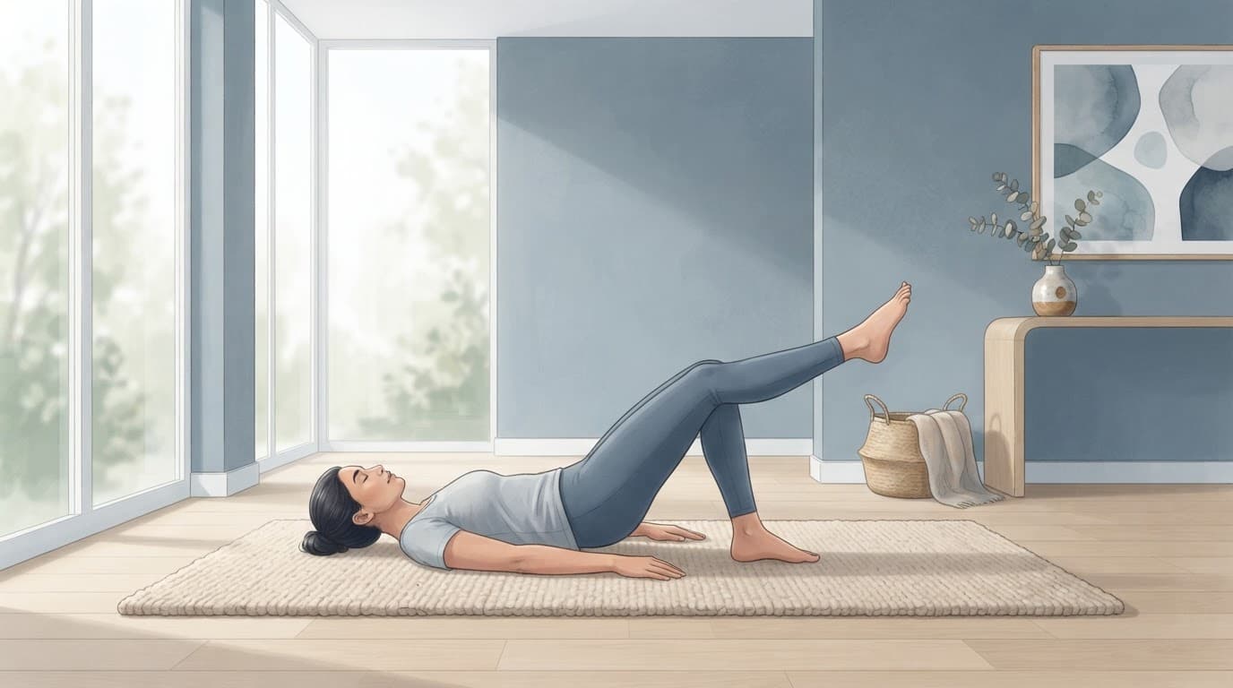 Une personne fait un exercice doux pour renforcer son genou sur un tapis.