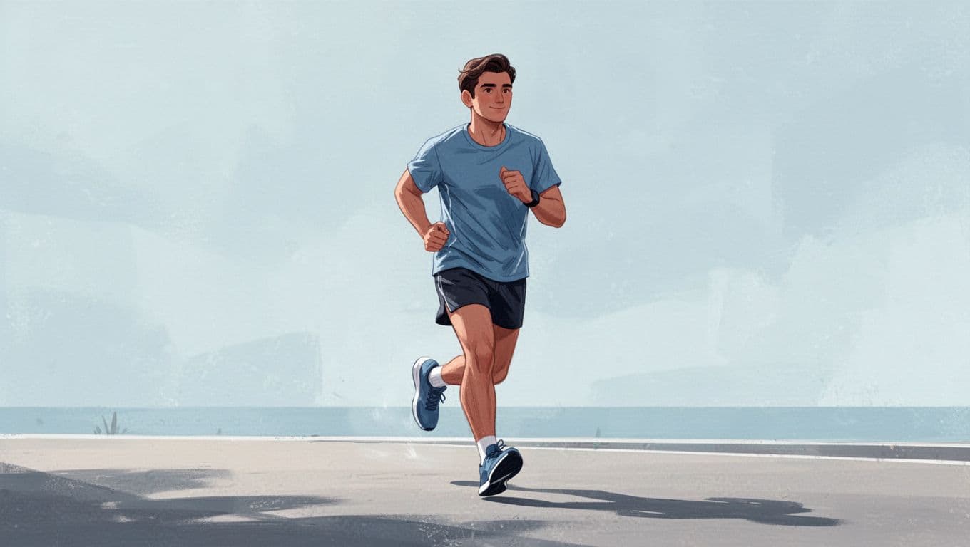 Une personne alterne marche et course sur un chemin plat.