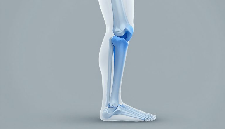 Vue latérale d’un genou montrant plusieurs tendons en bleu.