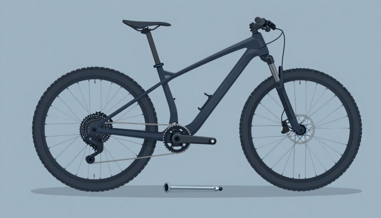 VTT Rockrider noir avec pédalier, clé hexagonale et extracteur sur un établi.