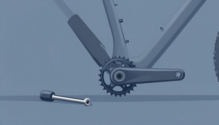 Pédalier de VTT Rockrider avec clé hexagonale et extracteur de manivelle.