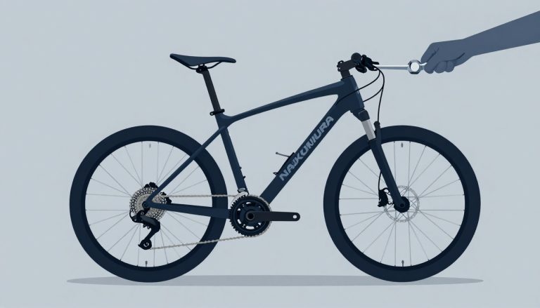 Des mains gantées relèvent le guidon noir d’un vélo Nakamura avec une clé hexagonale.